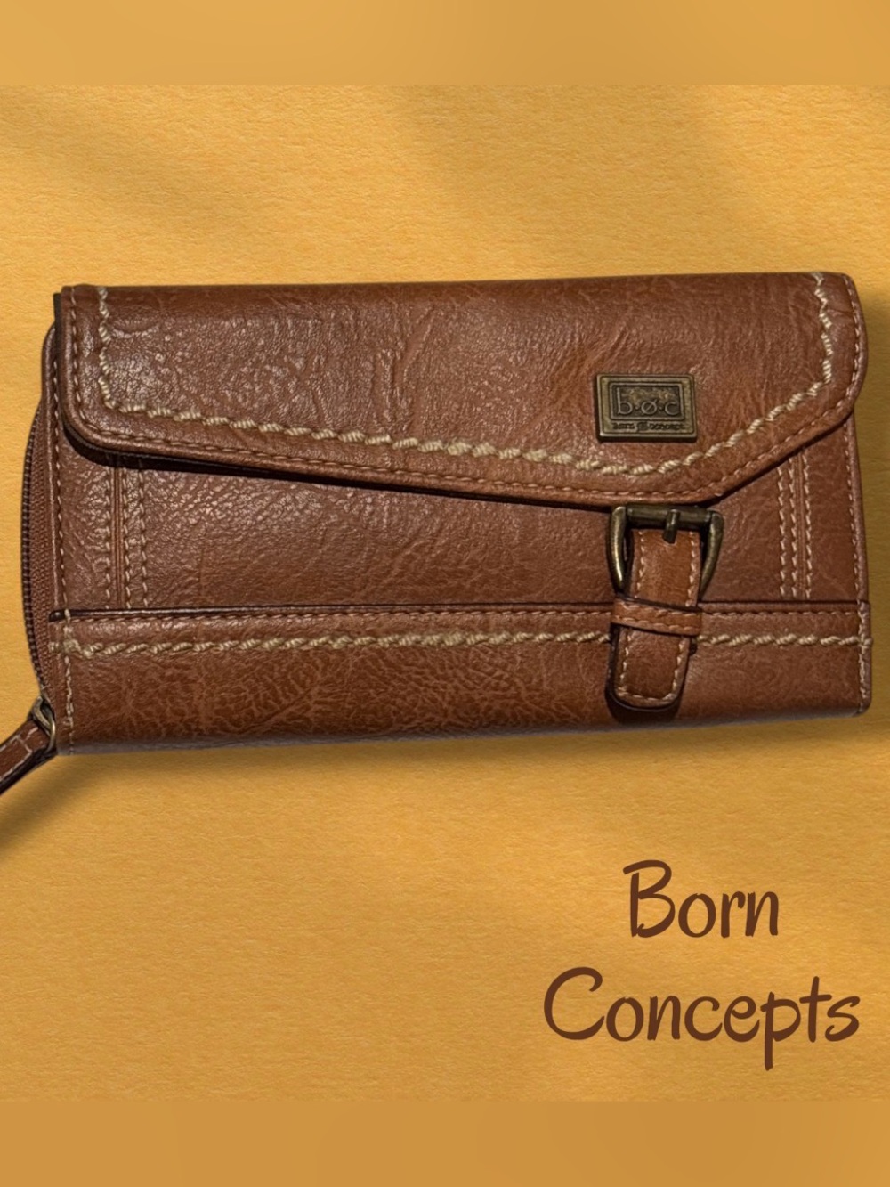 BOC Born Concept Cognac Brown Organizer Flap Wallet Clutch